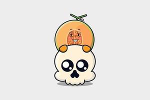 personnage de dessin animé mignon de melon se cachant dans le crâne vecteur