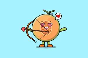 mignon, dessin animé, mascotte, caractère, romantique, cupidon, melon vecteur