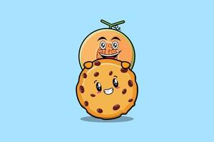 personnage de dessin animé mignon de melon se cachant dans des biscuits vecteur