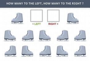 jeu éducatif pour les enfants de compter à gauche et à droite image de chaussures de patinage sur glace de dessin animé mignon feuille de travail d'hiver imprimable vecteur