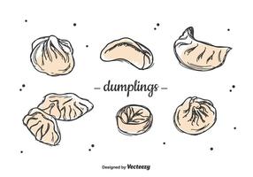 Ensemble de dumplings dessiné à la main vecteur