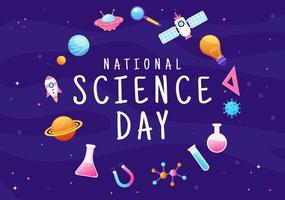 journée nationale de la science le 28 février liée au liquide chimique, scientifique, médical et à la recherche dans l'illustration de modèles dessinés à la main de dessin animé plat vecteur