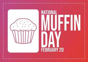 journée nationale des muffins le 20 février avec des muffins classiques aux pépites de chocolat délicieux en dessin animé plat illustration de modèle dessiné à la main vecteur