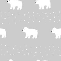 bonne année et célébration de noël modèle sans couture avec ours polaire blanc et neige sur fond gris, tendre impression unisexe pour papier peint, conception de couverture, emballage, décor de vacances, illustration de bébé. vecteur