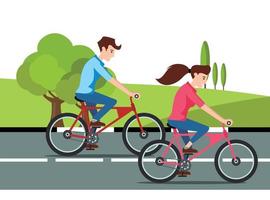 illustration du vélo dans le parc en famille, en bordure de route par temps ensoleillé. adapté aux diagrammes, infographies et autres ressources graphiques vecteur