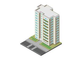 icône isométrique vectorielle ou éléments infographiques des immeubles d'appartements de la ville avec des routes et des voitures pour la création de plan de ville. illustration adaptée aux diagrammes, infographies et autres ressources graphiques vecteur