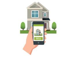 illustration vectorielle vendant des produits pour la maison en ligne avec un appareil mobile, adaptée aux diagrammes, infographies et autres ressources graphiques vecteur