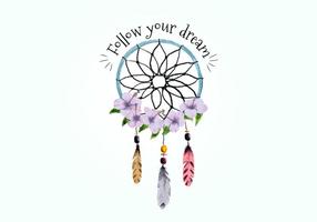 Boho Dream Catcher With Feathers And Purple Flowers Vector