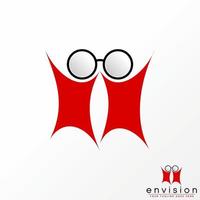 simple et unique deux personnes heureuses avec des lunettes forme de tête image graphique icône logo design abstrait concept vecteur stock. peut être utilisé comme symbole lié à la santé active ou oculaire