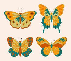 ensemble de papillons groovy hippie rétro des années 60 et 70 pour cartes, autocollants ou conception d'affiches. illustration vectorielle plane vecteur