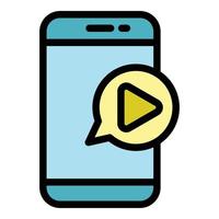 téléphone vidéo jouer icône couleur contours vecteur