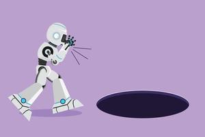 le robot de dessin de style plat de dessin animé crie dans le trou de la fosse. opportunité d'affaires technologique. technologie d'intelligence artificielle robotique moderne. industrie de la technologie électronique. illustration vectorielle de conception graphique vecteur