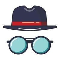 chapeau noir et icône de lunettes, style cartoon vecteur