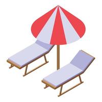 vecteur isométrique d'icône de parapluie de chaise de plage. soleil d'été