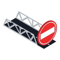 pas de vecteur isométrique d'icône d'entrée. pont routier et panneau de signalisation d'interdiction
