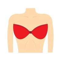 poitrine féminine dans une icône de soutien-gorge rouge, style plat vecteur