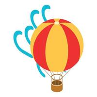 vecteur isométrique d'icône de ballon d'air. grand aérostat multicolore volant dans le flux d'air