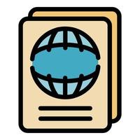 vecteur de contour de couleur d'icône de passeport international