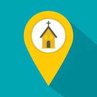 pointeur de carte jaune avec icône de signe d'église vecteur