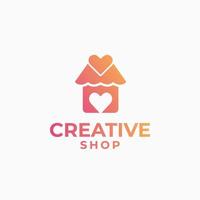 logo de boutique créative, conception de logo d'affaire, concept de conception de commerce, logo de maison, logo de maison, conception de boutique d'amour vecteur
