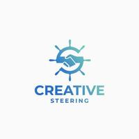 logo de direction créatif, logo de roue, conception marine, logo de bateau, conception de yacht, concept de logo de direction vecteur