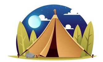 illustration du camping avec un arrière-plan la nuit dans la forêt vecteur
