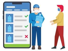 une femme a commandé une bouteille d'eau à partir d'une application d'approvisionnement en eau vecteur