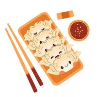 vecteur de dessin animé gyoza isolé sur fond blanc. collation de gyoza japonais dessinés à la main