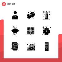 9 concept de glyphe solide pour les sites Web mobiles et les applications plug bâtiment tour surveillance oculaire éléments de conception vectoriels modifiables vecteur