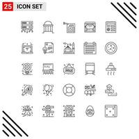 pack d'icônes vectorielles stock de 25 signes et symboles de ligne pour les éléments de conception vectoriels modifiables de divertissement de scène de voiture de théâtre ui vecteur