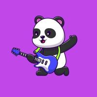 panda mignon jouant illustration d'icônes vectorielles de dessin animé de guitare électrique. concept de dessin animé plat. adapté à tout projet créatif. vecteur