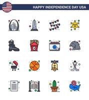 joyeux jour de l'indépendance usa pack de 16 lignes créatives remplies à plat de shose police usa militaire partie ampoule modifiable usa day vector design elements