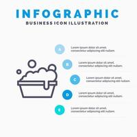 bol nettoyage icône de la ligne de lavage avec 5 étapes présentation infographie fond vecteur