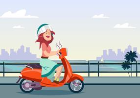 Jeune femme qui monte un scooter vecteur