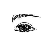 œil humain unique avec sourcil dans le style doodle - dessin vectoriel dessiné à la main. concept bel oeil avec double paupière