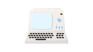 ancien ordinateur d'isométrie vintage rétro, pc avec moniteur et clavier des années 70, 80, 90. belle icône blanche. illustration vectorielle vecteur