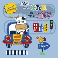 vache conduisant une voiture dans la ville dessin animé drôle d'animal, illustration vectorielle vecteur