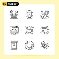 9 icônes créatives pour la conception de sites Web modernes et des applications mobiles réactives. 9 signes de symboles de contour sur fond blanc. Pack de 9 icônes. vecteur