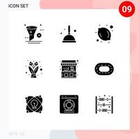 ensemble de 9 symboles d'icônes d'interface utilisateur modernes signes pour stand nourriture sorcière cadeau fleur éléments de conception vectoriels modifiables vecteur