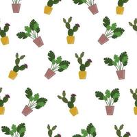 un motif harmonieux et lumineux avec une fleur et des cactus en pots. motif de plantes vertes en pot. illustration vectorielle sur fond blanc. vecteur