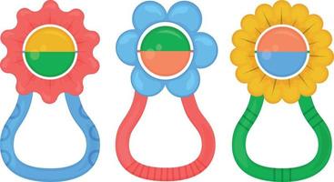 hochets. un ensemble lumineux pour enfants avec des hochets colorés. jouets pour enfants. hochet de dentition. illustration vectorielle isolée sur fond blanc vecteur