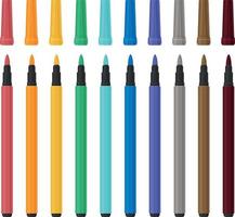 un ensemble scolaire lumineux de marqueurs multicolores, d'objets scolaires et d'accessoires pour la créativité et le dessin. illustration vectorielle de papeterie sur fond blanc vecteur