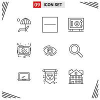 Style de ligne de 9 icônes. symboles de contour créatifs basés sur une grille pour la conception de sites Web. signes d'icône de ligne simple isolés sur fond blanc. 9 jeu d'icônes. vecteur