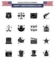 joyeux jour de l'indépendance 16 pack d'icônes de glyphes solides pour le web et l'impression hokey carte américaine arme pistolet modifiable usa day vector design elements