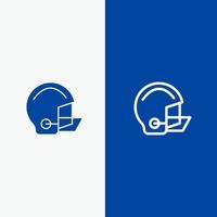 équipement américain casque de football ligne de protection et glyphe icône solide bannière bleue ligne et glyphe icône solide bannière bleue vecteur