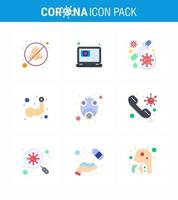 9 pack d'icônes épidémiques de coronavirus de couleur plate sucer comme corps bâtiment main médicament bras virus coronavirus viral 2019nov éléments de conception de vecteur de maladie