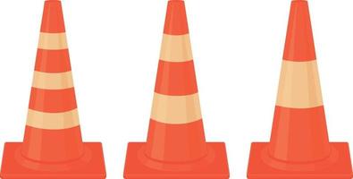 un ensemble de trois cônes de signalisation orange. des cônes de signalisation pour le marquage routier et pour assurer la sécurité des travailleurs. illustration vectorielle isolée sur fond blanc vecteur