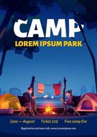 camp d'été avec feu de camp dans l'affiche du parc naturel vecteur