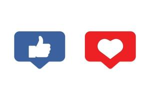 icône de pouce et forme de coeur sur la conception de vecteur de médias sociaux