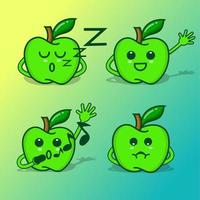 pomme verte caractère isolé conception eps vecteur style de dessin animé
